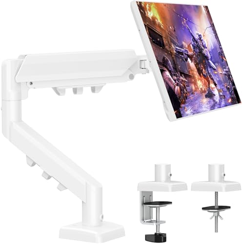 ELIVED Monitor Halterung für 13-32 Monitor, Monitorhalterung Ideal für 2-9 kg Gaming PC Bildschirme mit VESA 75/100 mm, Gasfeder Monitor Arm mit Neigbar, Schwenkbar, Drehbar, Weiß, EV6013W-DE