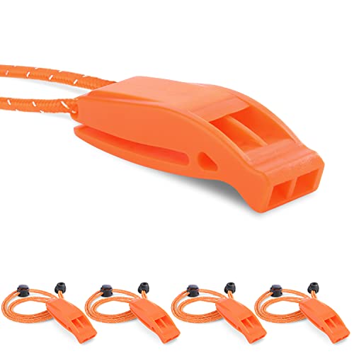 4-Pack-Emergency-Whistles-Loud-Shrill-Safety-Whistle-with-Reflective-Lanyard-for-Outdoor-Climbing-Hiking-Camping-Fishing-Boat-Kayak-Life-Vest-Jacket-Boating-Water-Survival-Rescue-Signaling-Orange