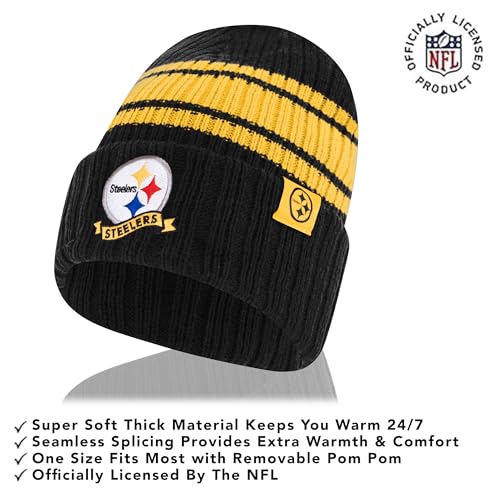 Ultra Game Adults NFL Official Super Soft Team Stripe Winter Beanie Knit Hat with Extra Warm Touch Screen Gloves - Image 3
