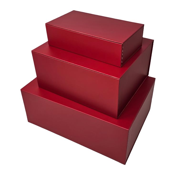 LD Packaging Luxury White Rectangular Rigid Magnetic Gift Box - Small, Medium, Large, Set of 3 - Perfect for Presents, Mothers Day, Birthday, Wedding, Bridesmaid Groomsman Proposal Box (Red)