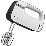 Vremi 3-Speed Compact Hand Mixer with Clever Built-In Beater Storage - Handheld Egg Beater with Stainless Steel Blades - Heavy Duty Mini Small Kitchen Mixing Machine - Black and White