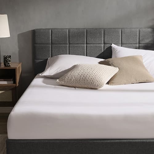 Hearth & Harbor Full Size Headboard, Square Tufted Linen, Upholstered, Bed Frame Mount, Adjustable Height 34"-42", Modern, Grey