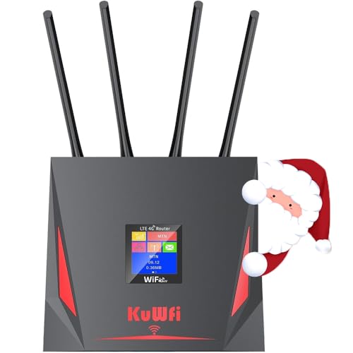 KuWFi 4G Router with sim Card Slot, Router Unlocked Equipped with 2GB Data Support 4G to WiFi/4G to Wired Port Forwarding High gain 4pcs External Antennas for Long Range Signal