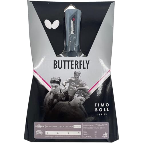 Butterfly Timo Boll Titanium Tischtennisschläger | mit Carbon Lage | ITTF zertifizierter Wakaba Belag | 2,0 mm Schwamm | konkaver Griff | trainierte Profi Vereinsspieler