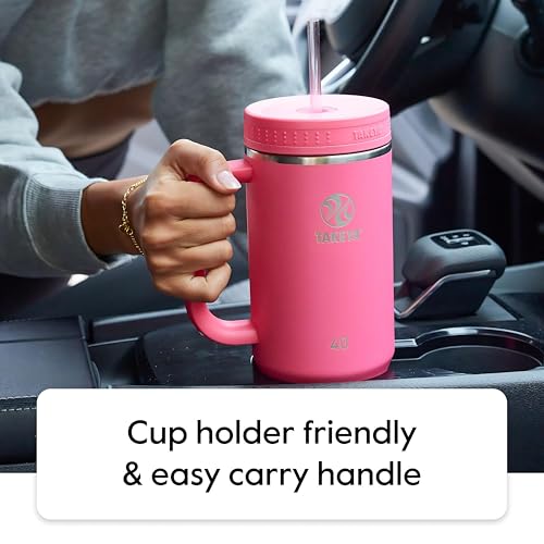 Image of Takeya Stainless Steel Tumbler with Handle and Straw (40 oz, Blush) - Insulated Water Bottle with Straw for Water & Iced Beverages