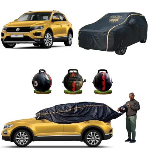 Image of CARBLAZER Portable & Semi-Automatic Full Body Car Covers: Heavy Duty Device| Anti-Theft| Dust & Scratch Proof | Water & Wind Resistant|Custom Fit| Dual-Side Cover, Compatible for Volkswagen troc