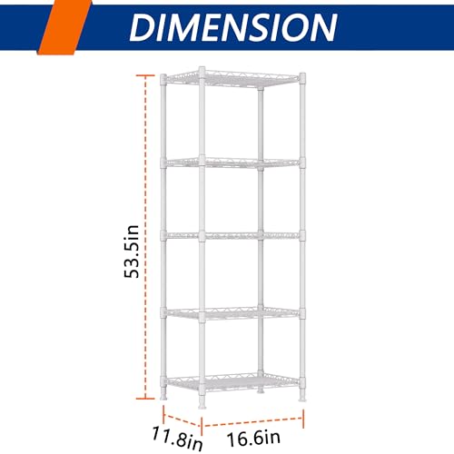 Image of REGILLER 5-Wire Shelving Metal Storage Rack Adjustable Shelves,Standing Storage Shelf Units for Laundry Bathroom Kitchen Pantry Closet(White,11.8 inch D x 16.6 inch W x 53.5 inch H) (Pack of 2)