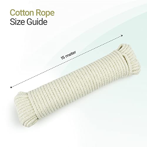 WINSOME All-Purpose Natural Braided Cotton Rope (15M/49ft) 4MM with Synthetic Polypropylene Core Clothesline - Image 2
