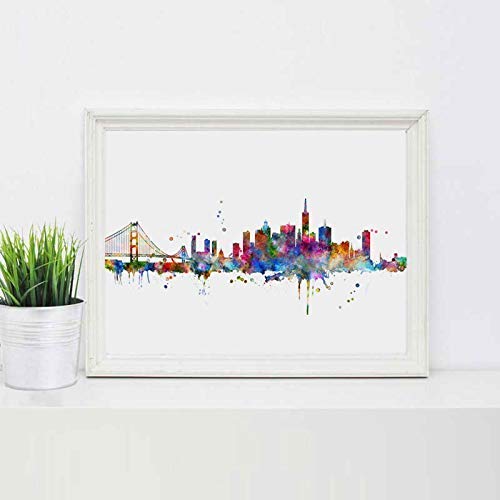 San Francisco Skyline City Poster Watercolor Painting Wall Hanging Skyline Wall Decor San Francisco Art Print Watercolor Fine Art Paper 8X10 Inch No Framed #TOP1