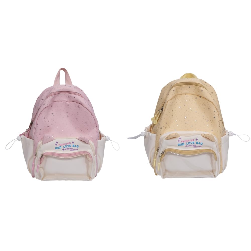 Star Zaino Piccolo Trasparente Tasca Design Ragazze Scuola Bag Grande Capacità Trendy Zaino, Rosa e giallo., 300.00x40.00x350.00mm, Casual