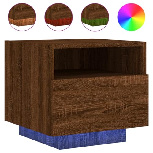 Table de chevet avec éclairage LED réglable et finitions chêne marron chaleureux