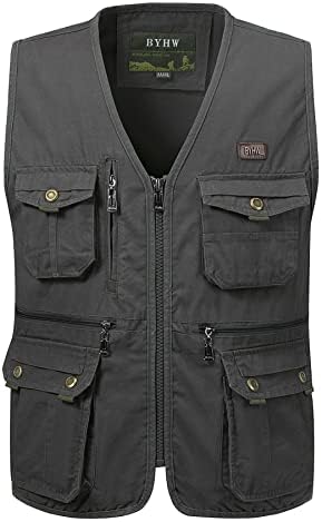 KTWOLEN Men's Outerwear Gilets Bodywarmer Casual Multi-Pockets Fishing Vest for Camping Hunting Fishing Photography and Outdoor Activities, multi,black_zipper, M