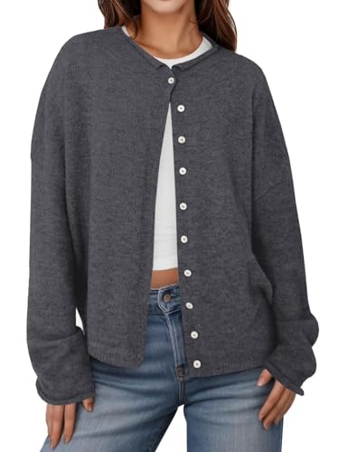 Image of UNCLECAT Womens Button Up Cardigan Sweaters | Fall Winter Everyday, Long Sleeve, Office Lightweight Knit, Open Front, Crew Neck, Soft Cozy, Loose Fit, 2026 Trendy