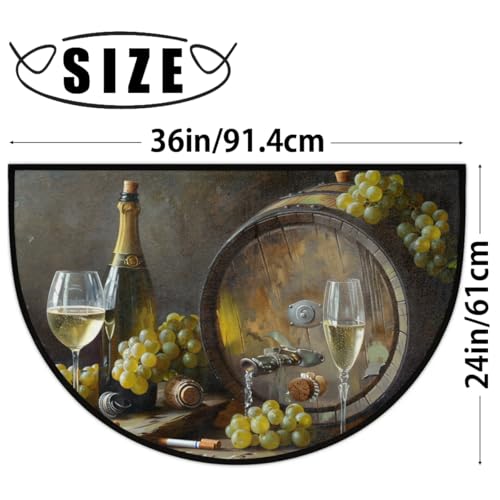 Image of cfpolar Half Round Door Mat Grape Wine Pattern Non-Slip Semi Circle Area Rug Washable Half Moon Hearth Rugs for Indoor Outdoor Bathroom Kitchen Patio Runner Mat Laundry Room Home Decoration