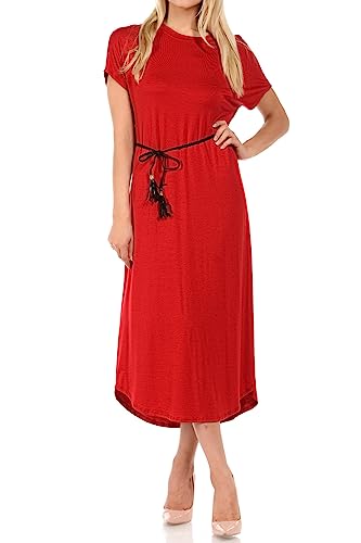Image of iconic luxe Women's A Line Short Sleeve T Shirt Midi Dress Summer Casual