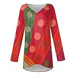 Camiseta Gimnasio Mujer Camiseta de Manga Larga para Mujer Temporada Otoño Invierno Cuello Redondo Diseño Estampado Corte Holgado Casual Diario (Red, XXL)