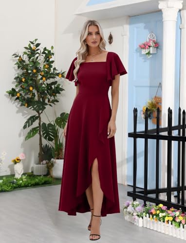 Image of LightlyKiss Women's Square Neck Backless Dress High Slit Wedding Guest Dress Formal Cocktail Party Dress