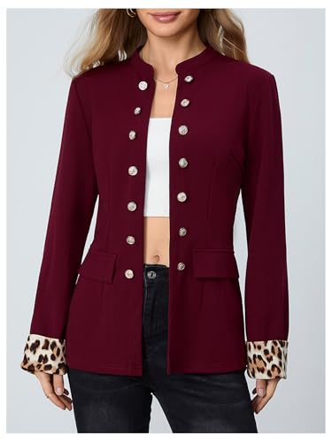 SweatyRocks Women's Double Breasted Open Front Blazer Leopard Long Sleeve Business Work Jacket2