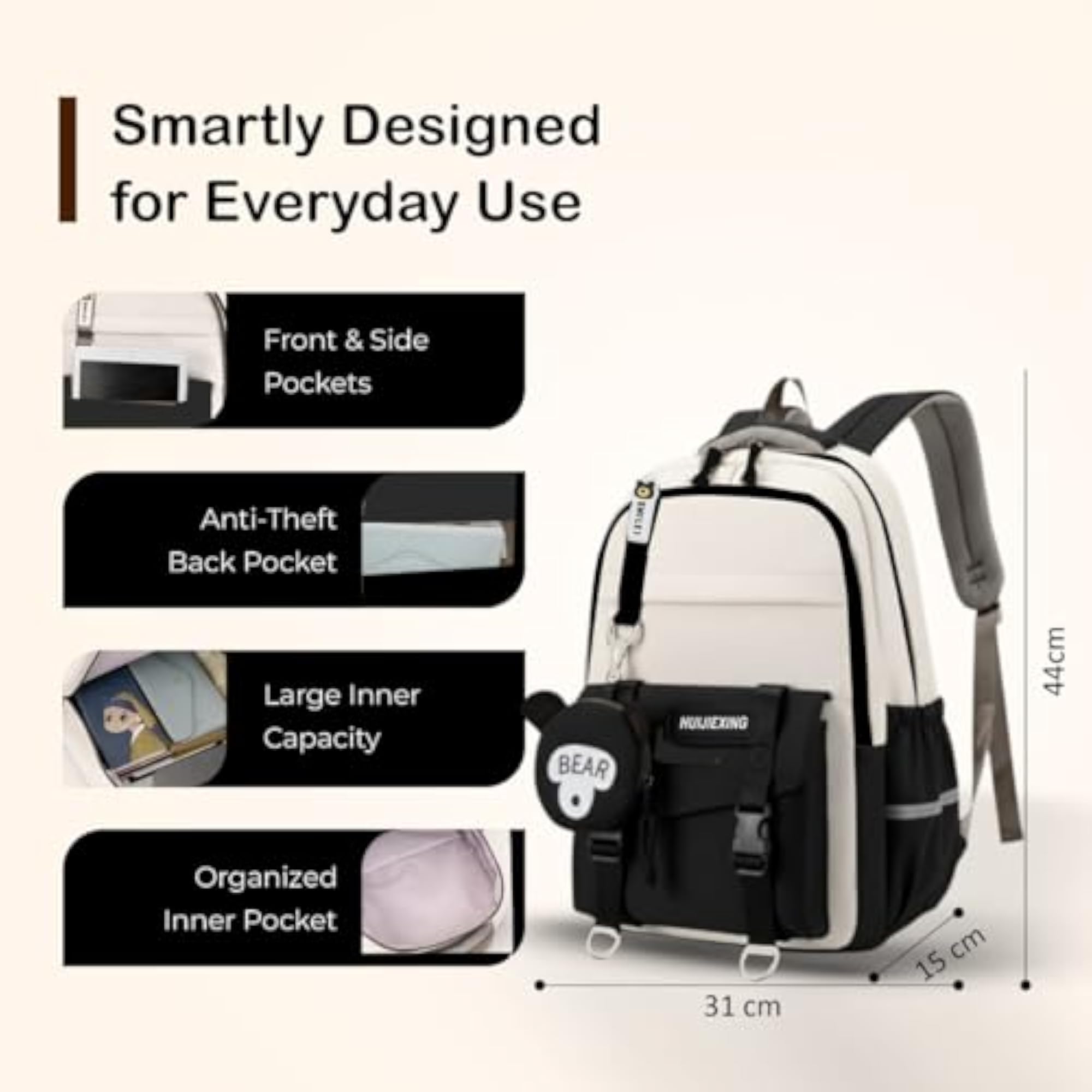 Casual Backpack with Detachable Pouch for Girls