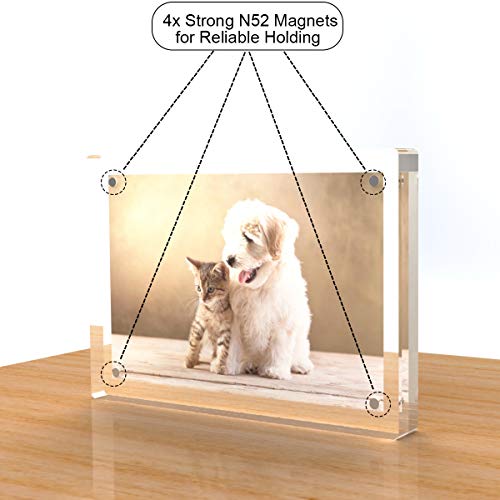 Tomorotec [4 X 6] 2-Pack High Transparency Magnetic Picture Frames Frameless, Acrylic Photo Frame Double Sided Free Standing Desktop Display Stand #TOP3