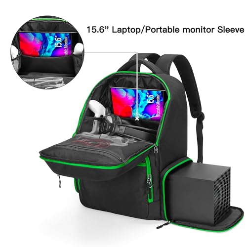 Image of Trunab Travel Backpack Compatible with Xbox Series X Carrying Case Game Storage Bag with 2 Inner Spaces for Xbox X /S Console, Multiple Pockets for 15.6 inch Laptop and Other Gaming Accessories, Black