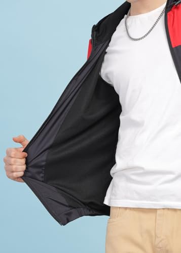 Image of Dollar Men's Polyester Colourblock Windcheater Jacket With Zipper Pockets and Hood