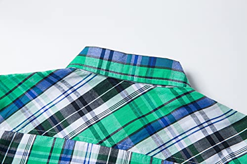 Tronjori Boy's Long Sleeve Button Down Woven Shirt(10,Green Black) #TOP6