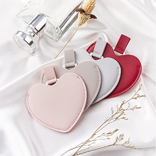 Incauca 2Pcs Stainless Steel Mini Purse Mirror With Pu Leather Cover, Heart Shaped Compact Pocket Mirror, Cute Small Travel Makeup Mirror, Unbreakable Portable Mirror For Women Girls (Red) #TOP2