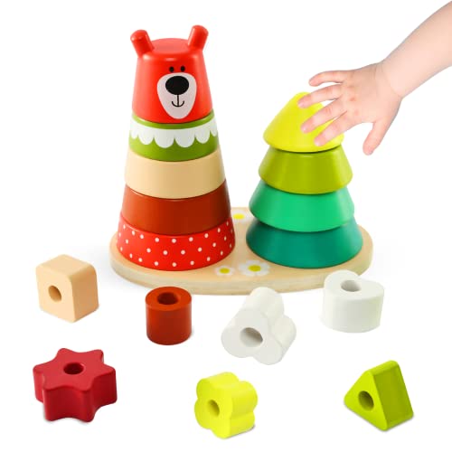 Abellzos Montessori Toys, Wooden Sorting Stacking Toy For Toddlers 1-3, Color Shape Puzzle Learning & Educational Matching Blocks First Birthday Gifts For Boys Girls Preschool Kids (Bear & Forest) #TOP10