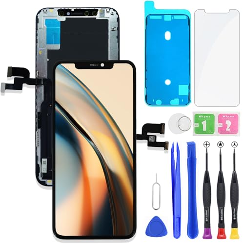 HXAQGP Pantalla LCD FHD de Repuesto para iPhone XS, Marco digitalizador táctil 3D, ensamblaje Completo con Kit de Herramientas de reparación, Adhesivo Impermeable y Protector de Pantalla.
