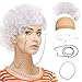 Old Lady Costume Set-Grandmother Wig,Wig Caps, Madea Granny Glasses, Eyeglass Retainer Chain,Pearl Necklace(5 Pieces)