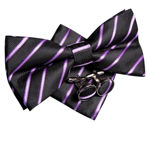 Image of Dubulle Mens Paisley Striped Bowtie Set Pre-tied Bowtie for Men and Pocket Square Set Wedding Business