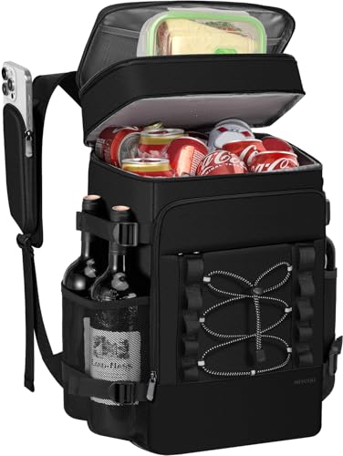 Cooler Backpack - 24/30/36/40 Cans Insulated Backpack Cooler for Men & Women, Portable 2 Leak Proof Compartments Coolers Bag for Picnic, Lunch, Hiking, BBQ Camping and Beach - Black - MIYCOO