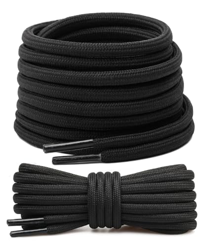 Stepace 2 Paires Lacets Ronds 4,5 mm Lacets Renforcés et Résistants pour Bottines, Chaussures de Randonnée, Chaussures de Travail, Chaussures de Marche Black 120