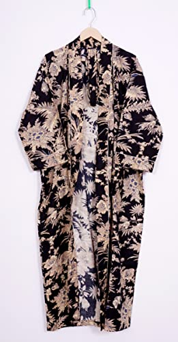 Pure 100% Cotton Robe For Womens Bathrobe Dressing Gown Long sleepwear Free Size Kimono3