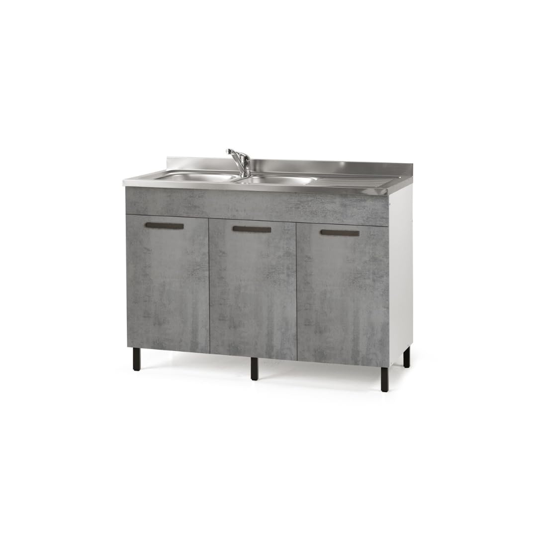 Mobile Sottolavello 120 Cm Con 3 Ante - Made In Italy, Legno, Bianco Frassinato, H85xL120xP50 Cm - Foto 6