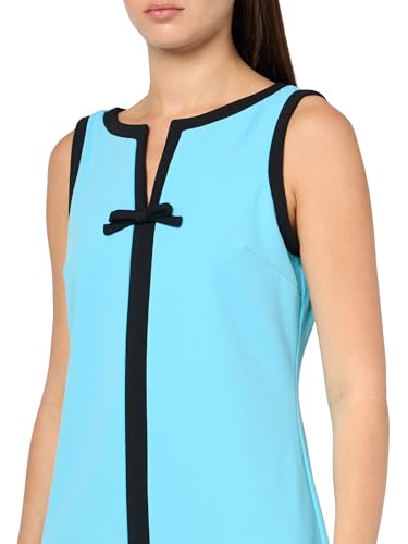 Image of Karl Lagerfeld Women's Sleeveless Split Neck Contrast Trim A-line Mini Dress with Bow Detail