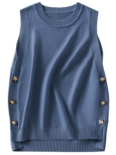 Image of ANRABESS Womens Sweater Vest Summer Sleeveless Crewneck Ribbed Knit Side Button Loose Pullover Tank Tops 2026 Fall Outfits