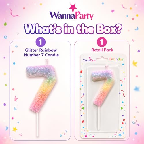 Image of Wanna Party Glitter Colorful 7th Birthday Candle, Birthday Number 7 Cake Candle Cake Toppers for Girl Women, Glitter Colorful Themed Party Decorations Supplies Birthday Gifts
