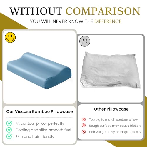 Image of Contour Cervical Pillowcase- Rayon Derived from Bamboo Pillow Case Cover for Contour Cervical Neck Pillow- Breathable Silky Soft Pillowcase for Hot Sleepers,24 x14 x5 /3.7 Inches 1 Piece Aqua Blue