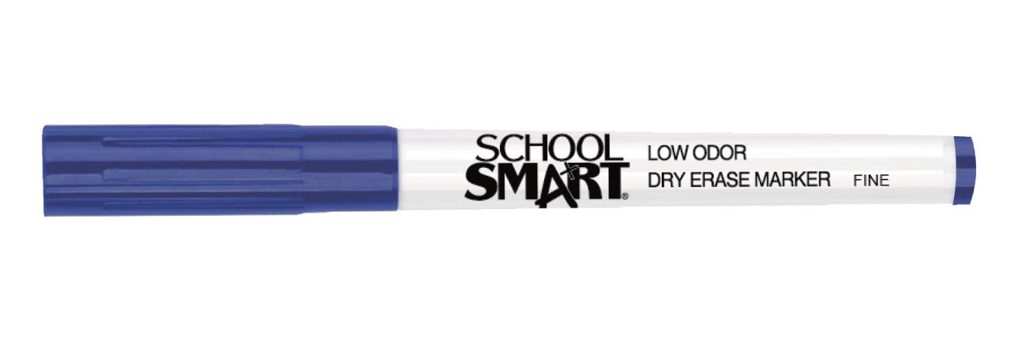 School Smart Dry Erase Pen Style Marker, Fine Tip, Blue, Pack of 12