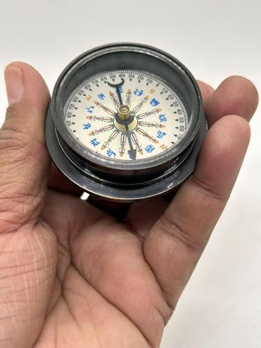 Brújula de bolsillo náutica de latón de 2 x 1.7 pulgadas con estuche de cuero, herramienta de orientación para senderismo, camping y navegación al aire libre miniatura 6