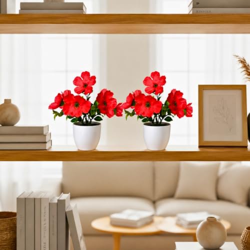 Image of fancymart Artificial Real Touch Flower Plant with Pot (Pack of 2), 16 cm Height, Decorative Faux Floral Plant for Home, Office, Living Room, Bedroom, Table & Shelf Decor