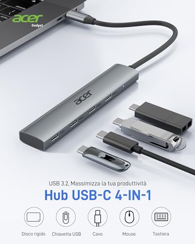 Hub USB C 10Gbps, splitter multiporta USB C 3.2 ultra compatto in alluminio, 4 USB C 3.2 adattatori per iPhone serie 15/16, iPad Pro/Air, iMac, Chromebook, Galaxy S24/23 ecc. - Hub USB - Immagine 1