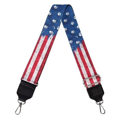 Image of Talayituse Dog Paw American Flag Print Shoulder Strap Wide Purse Bag Strap Adjustable Replacement Belt Luggage Crossbody Shoulder Bag Strap for Women Girls
