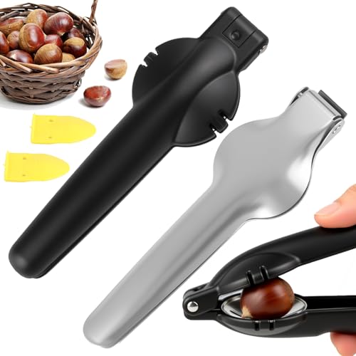 HOMTRAK Conjunto de 2 cortadores de castanhas em cruz unidades, abre castanhas ergonómicas de aço inoxidável, abridor de castanhas e descascador de castanhas para nozes, avelãs e frutos secos