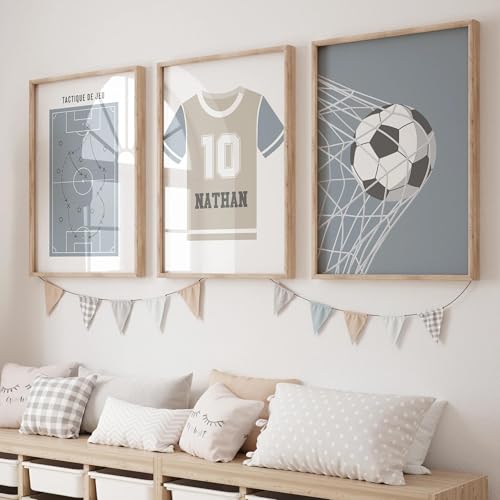 Baibexing 3 Stück Benutzerdefinierte Kinder Personalisierte Namen Fußball Trikot Zahlen Raum Wand Kunstdruck Bild Wohnzimmer Kinderzimmer Home Decor 40X60Cmx3Pcs Kein Rahmen
