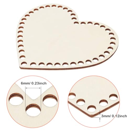 Yayatty 5 PCS Wooden Basket Bottom, Heart-Shaped Crochet Knitting Basket Wood Base Shaper for DIY Basket Craft Weaving Making Supplies - Image 3