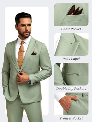 Mens Slim Fit 2 Piece Suit One Button Peek Lapel Tuxedo Solid Jacket Pants Set for Prom Wedding2