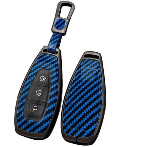 Coque de clé en carbone bleu Ford Fiesta Focus 5 boutons